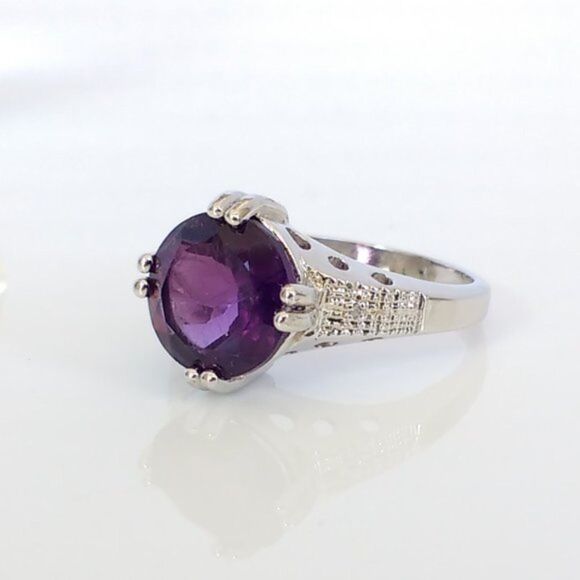 Amethyst Ring 3 Carats Size 7-3/4 - Picture 1 of 8